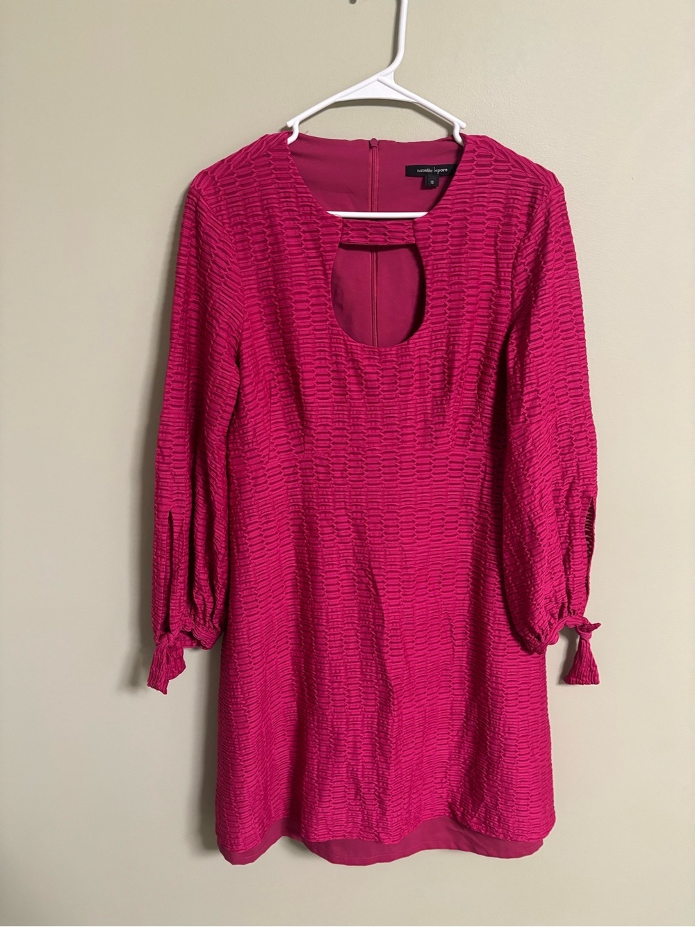 Nanette Lepore Majorca Shift Dress Textured Long Sleeve Wrist Tie Pink Size 10 - Picture 2 of 9